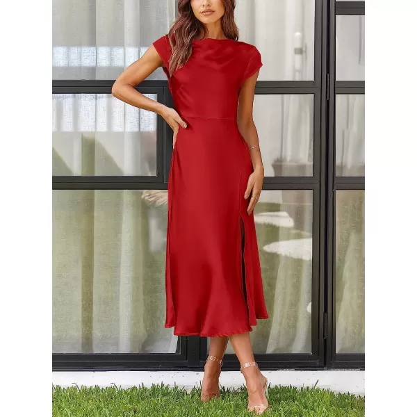 imageANRABESS Womens Summer Satin Dress Short Sleeves Elegant Bodycon Cocktail Formal Midi DressRed