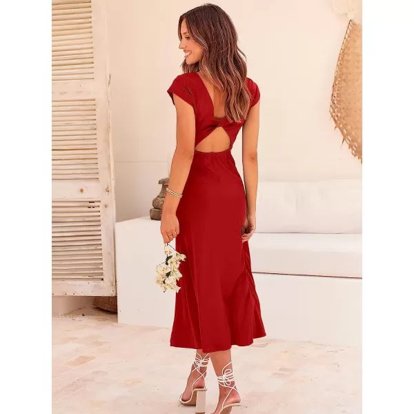 imageANRABESS Womens Summer Satin Dress Short Sleeves Elegant Bodycon Cocktail Formal Midi DressRed