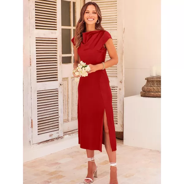 imageANRABESS Womens Summer Satin Dress Short Sleeves Elegant Bodycon Cocktail Formal Midi DressRed