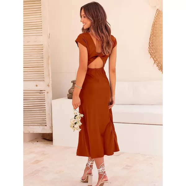 imageANRABESS Womens Summer Satin Dress Short Sleeves Elegant Bodycon Cocktail Formal Midi DressRust Red