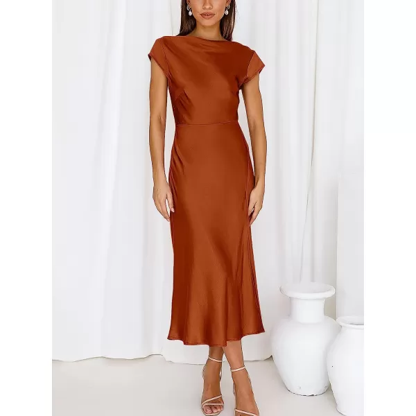 imageANRABESS Womens Summer Satin Dress Short Sleeves Elegant Bodycon Cocktail Formal Midi DressRust Red