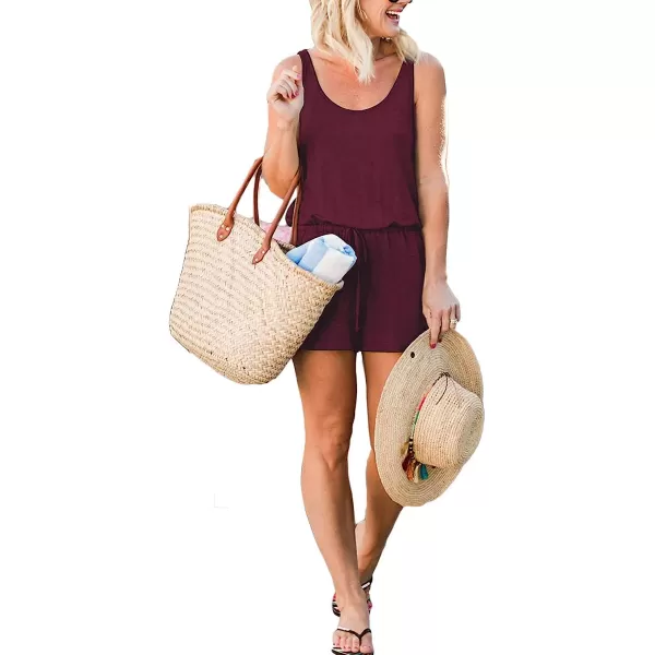 imageANRABESS Womens Summer Scoop Neck Sleeveless Casual Tank Top Short Jumpsuit Rompers with Pockets02winered
