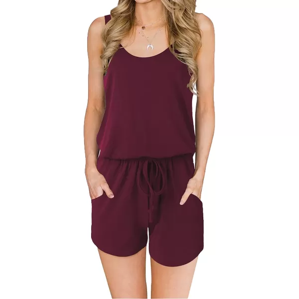 imageANRABESS Womens Summer Scoop Neck Sleeveless Casual Tank Top Short Jumpsuit Rompers with Pockets02winered