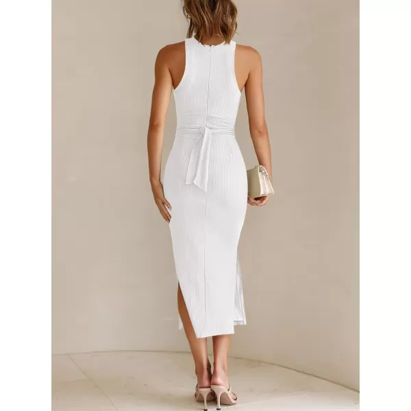 imageANRABESS Womens Summer Sexy Sleeveless Cut Out Slim Bodycon Dress Crisscross Twist Ruched Slit Ribbed Knit Midi DressWhite