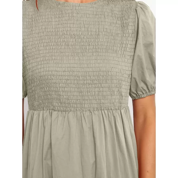 imageANRABESS Womens Summer Short Sleeve Crewneck Smocked Sundress Tiered Swing A Line Beach Midi Dress with PocketsGray