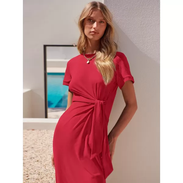 imageANRABESS Womens Summer Short Sleeve Crewneck T Shirt Maxi Dress Tie Waist Casual Slim Fit Slit Beach DressesBurgundy