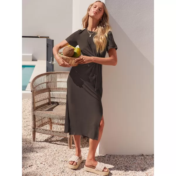 imageANRABESS Womens Summer Short Sleeve Crewneck T Shirt Maxi Dress Tie Waist Casual Slim Fit Slit Beach DressesCoffee