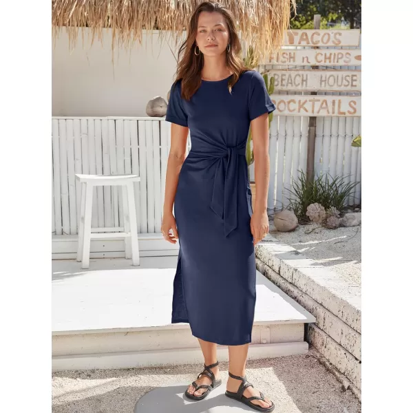imageANRABESS Womens Summer Short Sleeve Crewneck T Shirt Maxi Dress Tie Waist Casual Slim Fit Slit Beach DressesDeep Blue