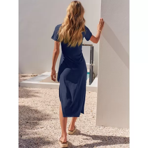 imageANRABESS Womens Summer Short Sleeve Crewneck T Shirt Maxi Dress Tie Waist Casual Slim Fit Slit Beach DressesDeep Blue