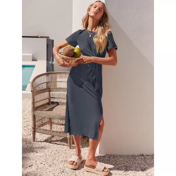 imageANRABESS Womens Summer Short Sleeve Crewneck T Shirt Maxi Dress Tie Waist Casual Slim Fit Slit Beach DressesGray Green