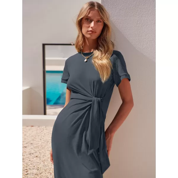 imageANRABESS Womens Summer Short Sleeve Crewneck T Shirt Maxi Dress Tie Waist Casual Slim Fit Slit Beach DressesGray Green