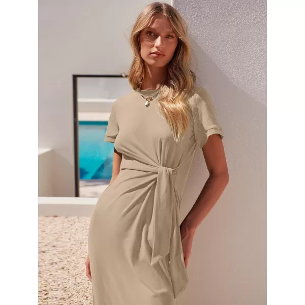 imageANRABESS Womens Summer Short Sleeve Crewneck T Shirt Maxi Dress Tie Waist Casual Slim Fit Slit Beach DressesKhaki