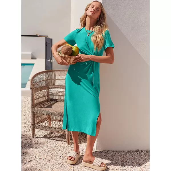 imageANRABESS Womens Summer Short Sleeve Crewneck T Shirt Maxi Dress Tie Waist Casual Slim Fit Slit Beach DressesLake