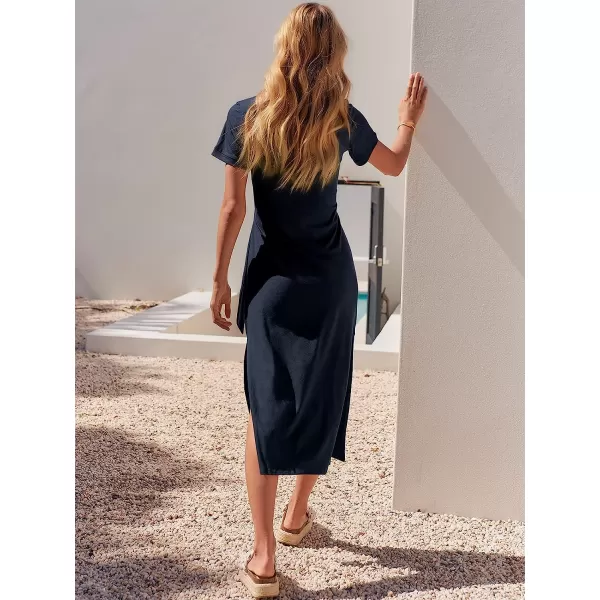imageANRABESS Womens Summer Short Sleeve Crewneck T Shirt Maxi Dress Tie Waist Casual Slim Fit Slit Beach DressesNavy Blue