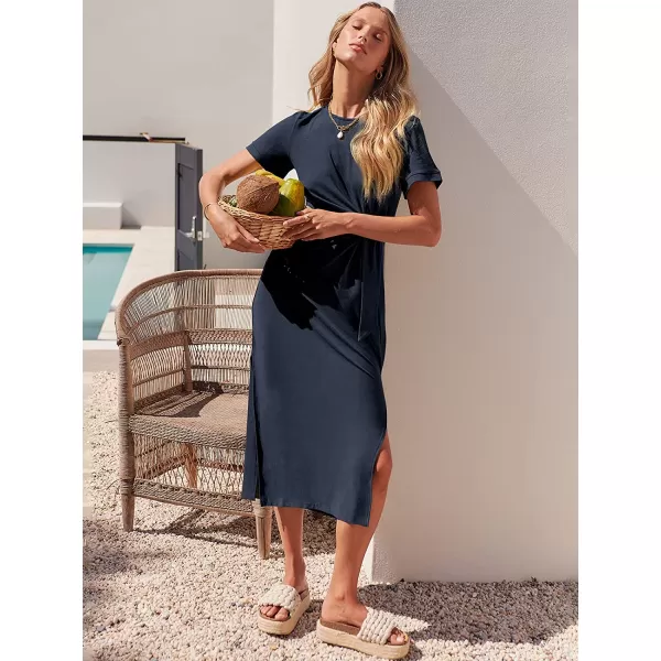 imageANRABESS Womens Summer Short Sleeve Crewneck T Shirt Maxi Dress Tie Waist Casual Slim Fit Slit Beach DressesNavy Blue