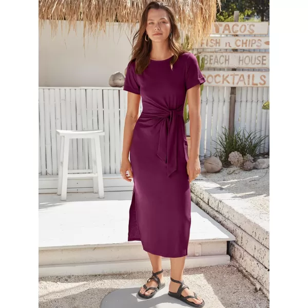 imageANRABESS Womens Summer Short Sleeve Crewneck T Shirt Maxi Dress Tie Waist Casual Slim Fit Slit Beach DressesPurple