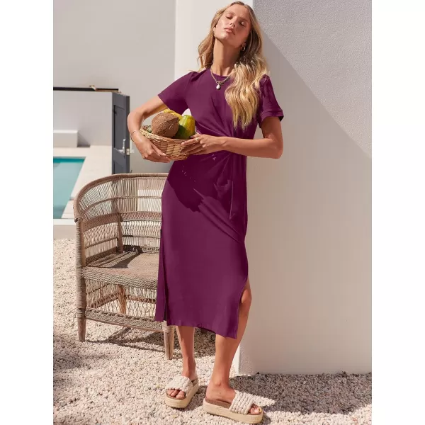 imageANRABESS Womens Summer Short Sleeve Crewneck T Shirt Maxi Dress Tie Waist Casual Slim Fit Slit Beach DressesPurple