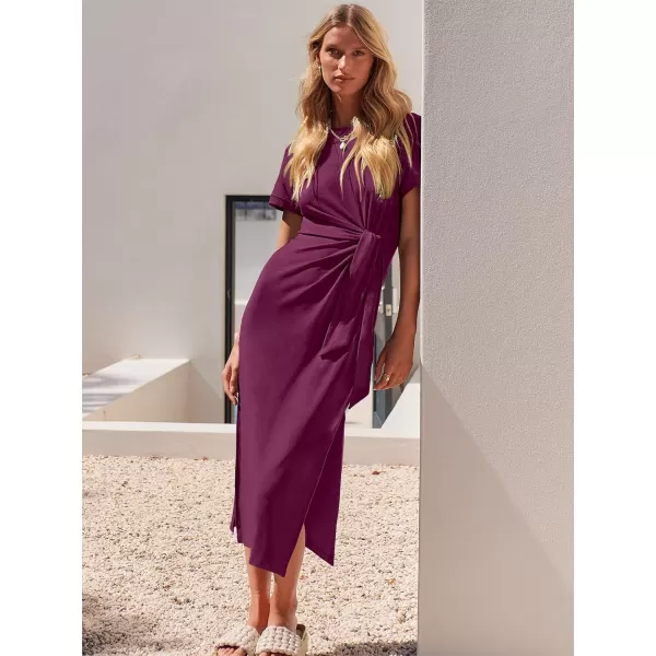 imageANRABESS Womens Summer Short Sleeve Crewneck T Shirt Maxi Dress Tie Waist Casual Slim Fit Slit Beach DressesPurple