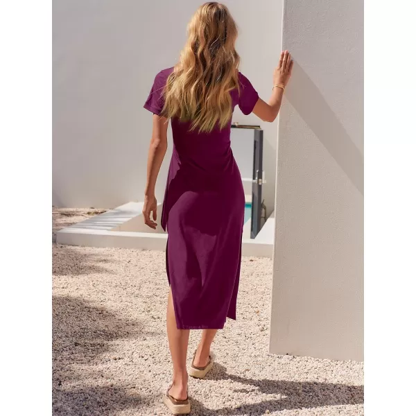 imageANRABESS Womens Summer Short Sleeve Crewneck T Shirt Maxi Dress Tie Waist Casual Slim Fit Slit Beach DressesPurple