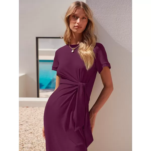 imageANRABESS Womens Summer Short Sleeve Crewneck T Shirt Maxi Dress Tie Waist Casual Slim Fit Slit Beach DressesPurple