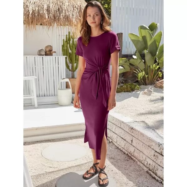 imageANRABESS Womens Summer Short Sleeve Crewneck T Shirt Maxi Dress Tie Waist Casual Slim Fit Slit Beach DressesPurple