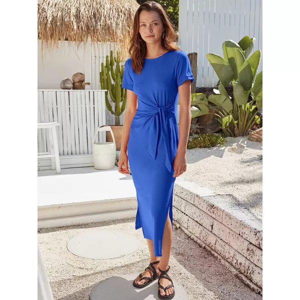 imageANRABESS Womens Summer Short Sleeve Crewneck T Shirt Maxi Dress Tie Waist Casual Slim Fit Slit Beach DressesRoyal Blue