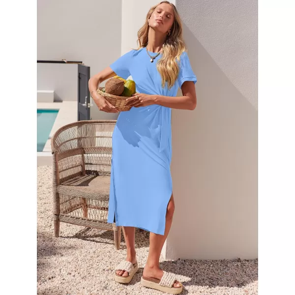 imageANRABESS Womens Summer Short Sleeve Crewneck T Shirt Maxi Dress Tie Waist Casual Slim Fit Slit Beach DressesSky Blue
