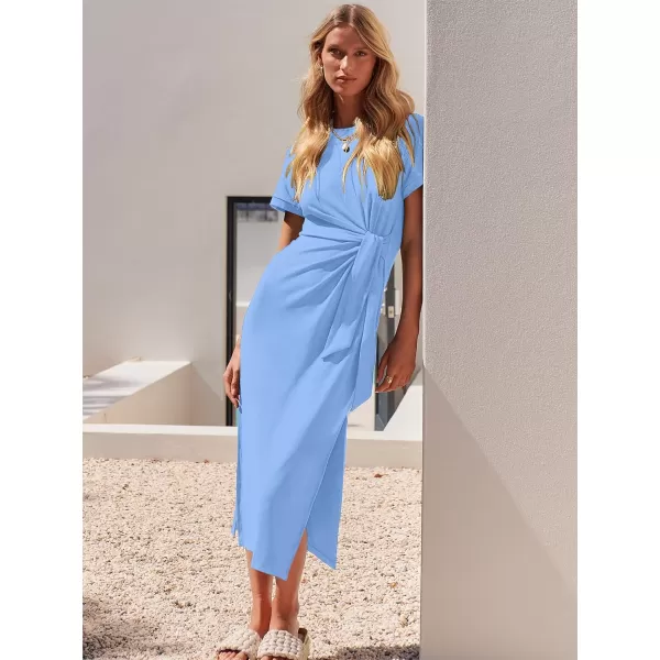 imageANRABESS Womens Summer Short Sleeve Crewneck T Shirt Maxi Dress Tie Waist Casual Slim Fit Slit Beach DressesSky Blue