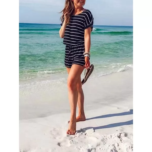 imageANRABESS Womens Summer Short Sleeve Striped Jumpsuit Rompers with Pockets Short Pant Rompers Pajamas Loungewear01 Black amp White