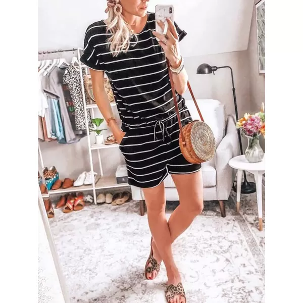 imageANRABESS Womens Summer Short Sleeve Striped Jumpsuit Rompers with Pockets Short Pant Rompers Pajamas Loungewear01 Black amp White