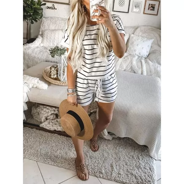 imageANRABESS Womens Summer Short Sleeve Striped Jumpsuit Rompers with Pockets Short Pant Rompers Pajamas Loungewear01 White amp Black