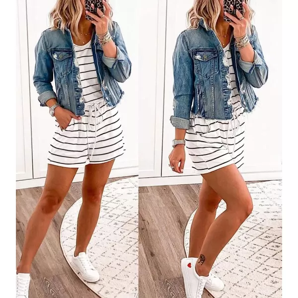imageANRABESS Womens Summer Short Sleeve Striped Jumpsuit Rompers with Pockets Short Pant Rompers Pajamas Loungewear01 White amp Black
