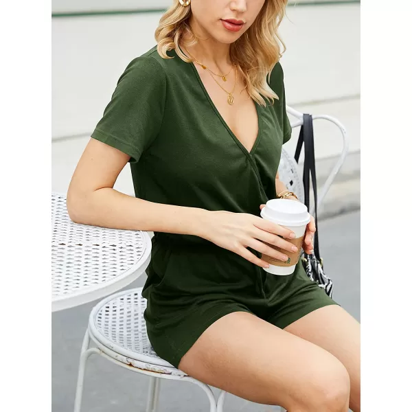 imageANRABESS Womens Summer Short Sleeve Striped Jumpsuit Rompers with Pockets Short Pant Rompers Pajamas Loungewear03 Armygreen
