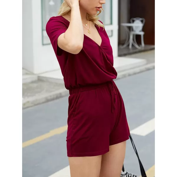 imageANRABESS Womens Summer Short Sleeve Striped Jumpsuit Rompers with Pockets Short Pant Rompers Pajamas Loungewear03 Winered