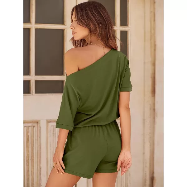 imageANRABESS Womens Summer Short Sleeve Striped Jumpsuit Rompers with Pockets Short Pant Rompers Pajamas Loungewear05 Army Green