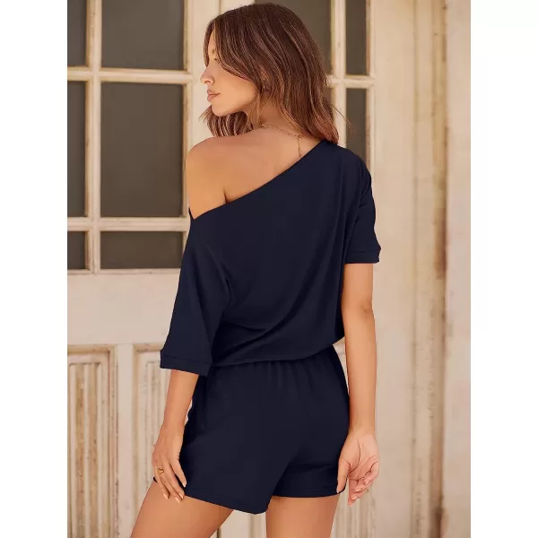 imageANRABESS Womens Summer Short Sleeve Striped Jumpsuit Rompers with Pockets Short Pant Rompers Pajamas Loungewear05 Navy Blue