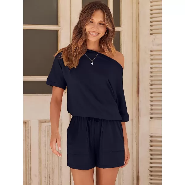 imageANRABESS Womens Summer Short Sleeve Striped Jumpsuit Rompers with Pockets Short Pant Rompers Pajamas Loungewear05 Navy Blue