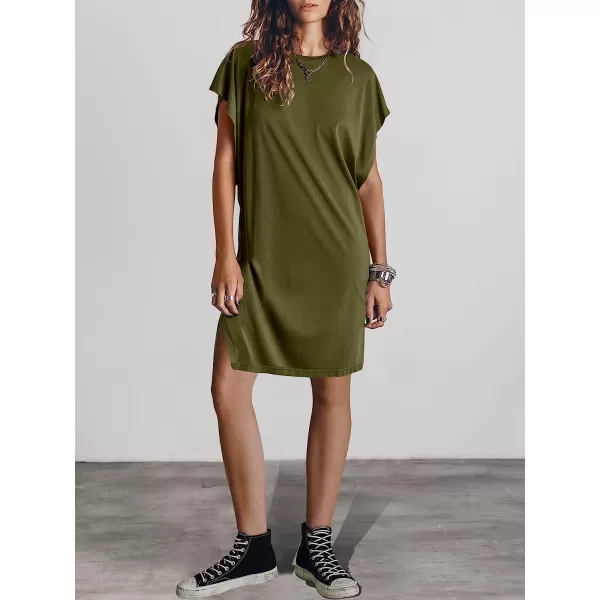 imageANRABESS Womens Summer Short Sleeve TShirt Dress Casual Loose Slit Beach Mini Dress Tunic TopArmy Green
