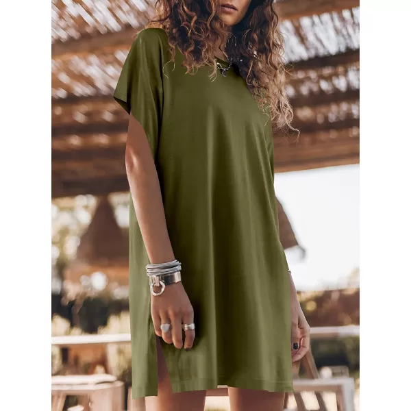 imageANRABESS Womens Summer Short Sleeve TShirt Dress Casual Loose Slit Beach Mini Dress Tunic TopArmy Green