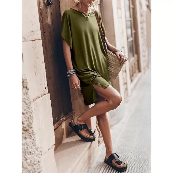 imageANRABESS Womens Summer Short Sleeve TShirt Dress Casual Loose Slit Beach Mini Dress Tunic TopArmy Green