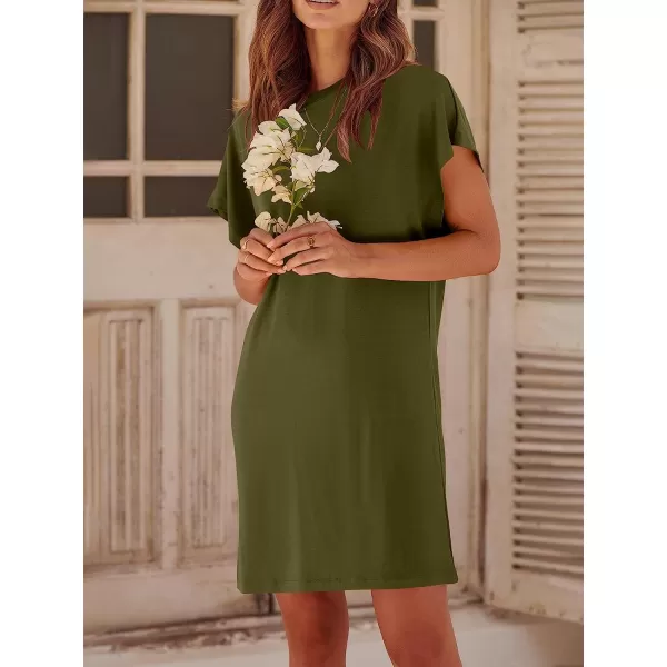imageANRABESS Womens Summer Short Sleeve TShirt Dress Casual Loose Slit Beach Mini Dress Tunic TopArmy Green