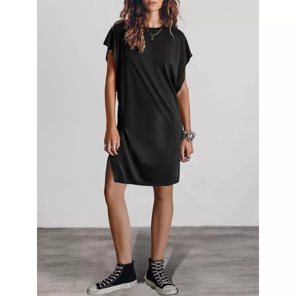 imageANRABESS Womens Summer Short Sleeve TShirt Dress Casual Loose Slit Beach Mini Dress Tunic TopBlack