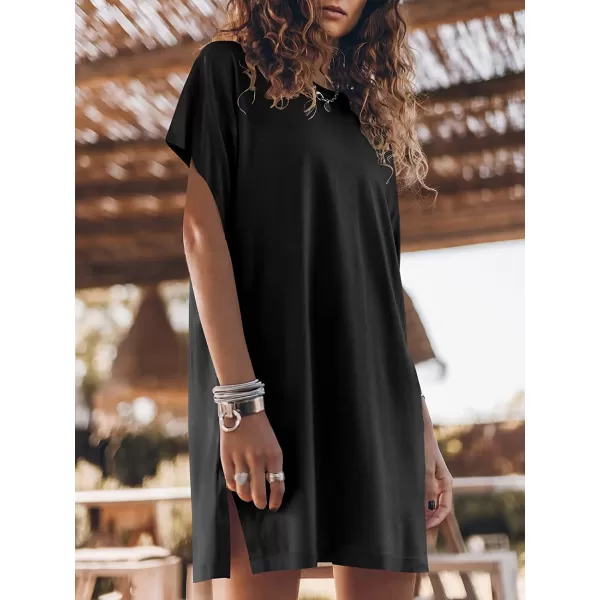 imageANRABESS Womens Summer Short Sleeve TShirt Dress Casual Loose Slit Beach Mini Dress Tunic TopBlack