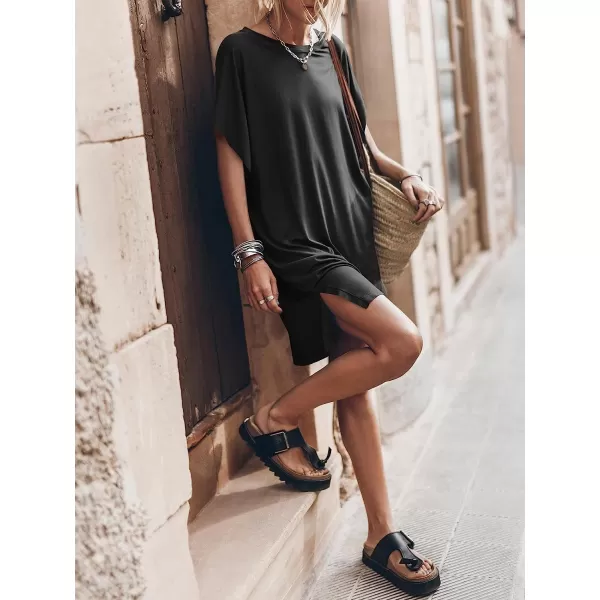 imageANRABESS Womens Summer Short Sleeve TShirt Dress Casual Loose Slit Beach Mini Dress Tunic TopBlack