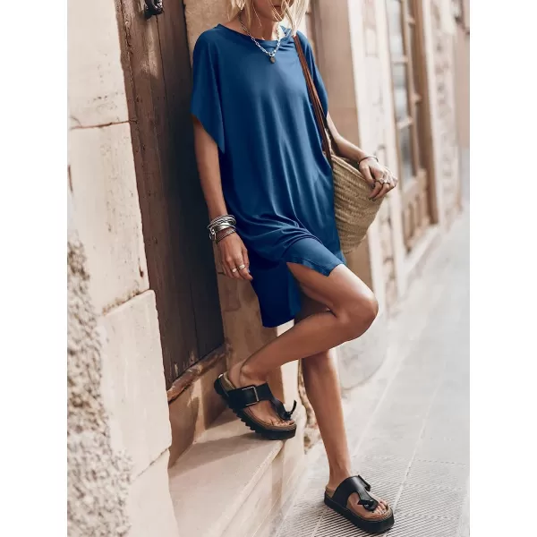 imageANRABESS Womens Summer Short Sleeve TShirt Dress Casual Loose Slit Beach Mini Dress Tunic TopBlue