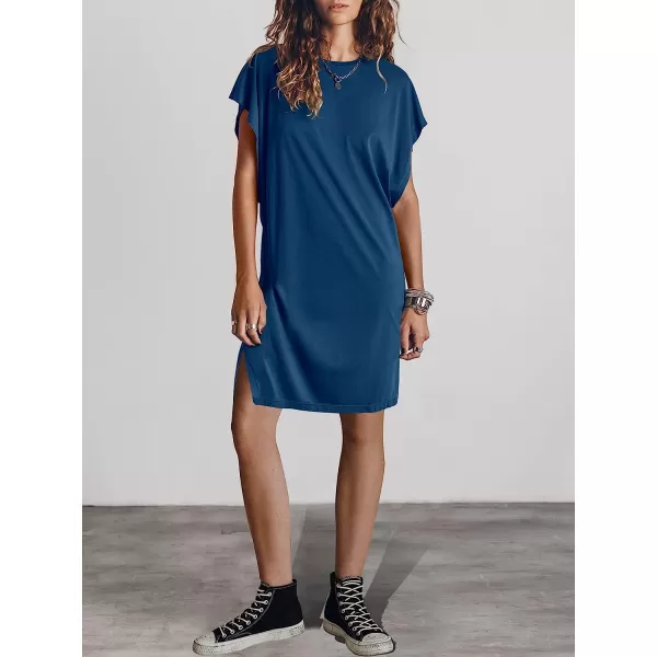 imageANRABESS Womens Summer Short Sleeve TShirt Dress Casual Loose Slit Beach Mini Dress Tunic TopBlue