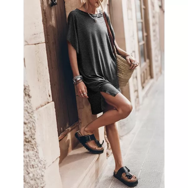 imageANRABESS Womens Summer Short Sleeve TShirt Dress Casual Loose Slit Beach Mini Dress Tunic TopDark Gray