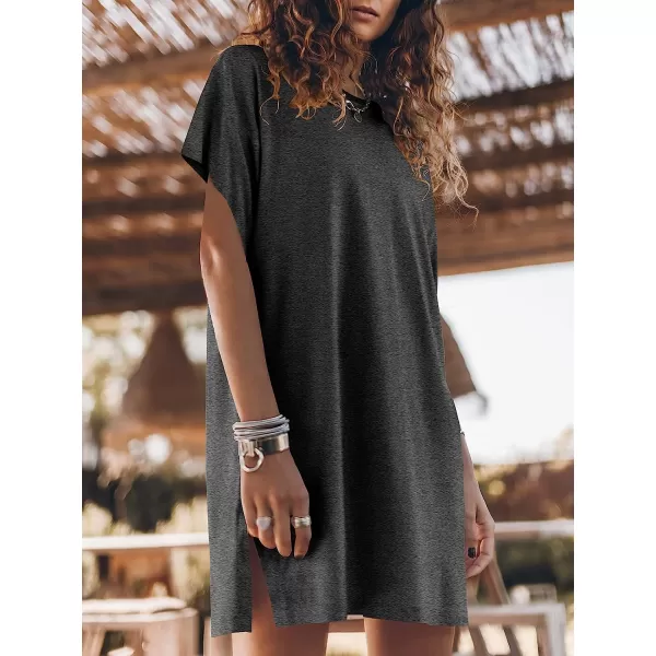 imageANRABESS Womens Summer Short Sleeve TShirt Dress Casual Loose Slit Beach Mini Dress Tunic TopDark Gray