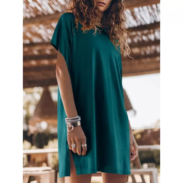 imageANRABESS Womens Summer Short Sleeve TShirt Dress Casual Loose Slit Beach Mini Dress Tunic TopDeep Green