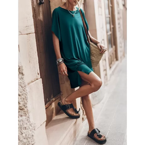 imageANRABESS Womens Summer Short Sleeve TShirt Dress Casual Loose Slit Beach Mini Dress Tunic TopDeep Green